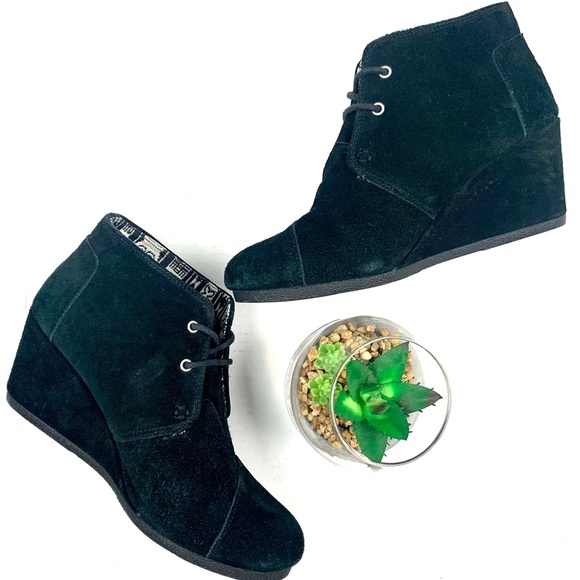 Toms Shoes - Toms Black Suede Desert Wedge Bootie Women’s 9